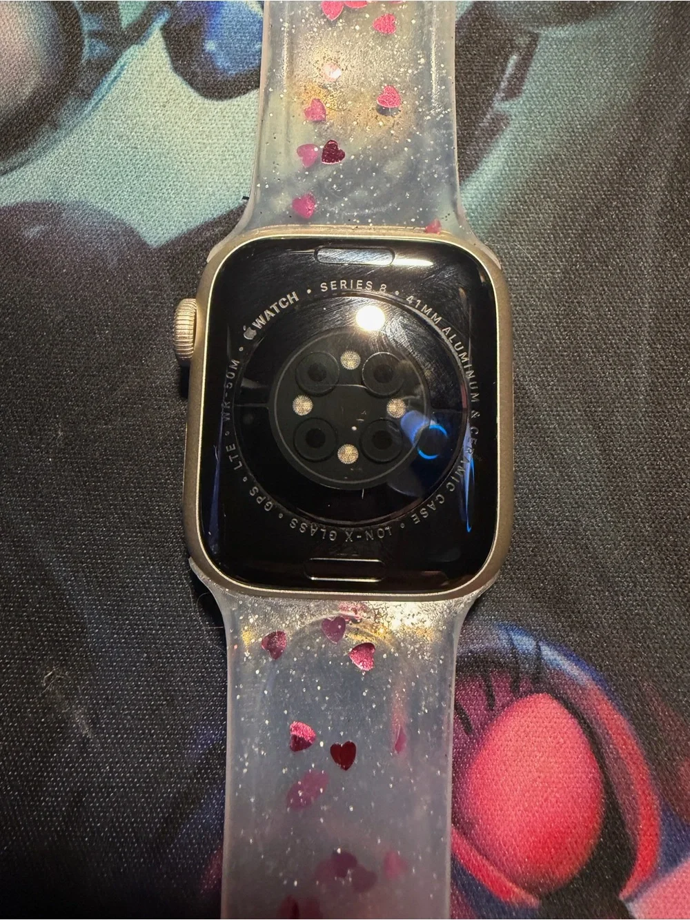 Apple Smartwatch with Clear Silicone Band and Pink Heart Accents